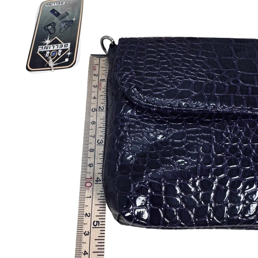 Bellini Purple Croc Embossed Clutch Silver Hardware Wrist Shoulder Strap NWT